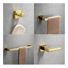 Kit 4 Acessórios Banheiro Aço Inox Porta Toalha Gold Dourado Foto mini 4