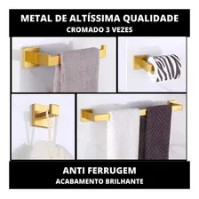 Kit 4 Acessórios Banheiro Aço Inox Porta Toalha Gold Dourado Foto mini  2