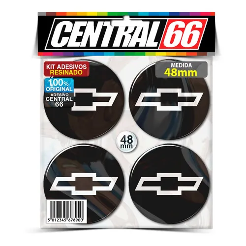 Kit 4 Adesivos Resinados Roda 48mm Chevrolet Logo Preto Foto 1