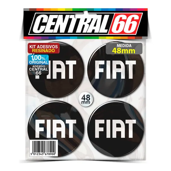 Kit 4 Adesivos Resinados Roda 48mm Fiat Logo Preto Foto 1