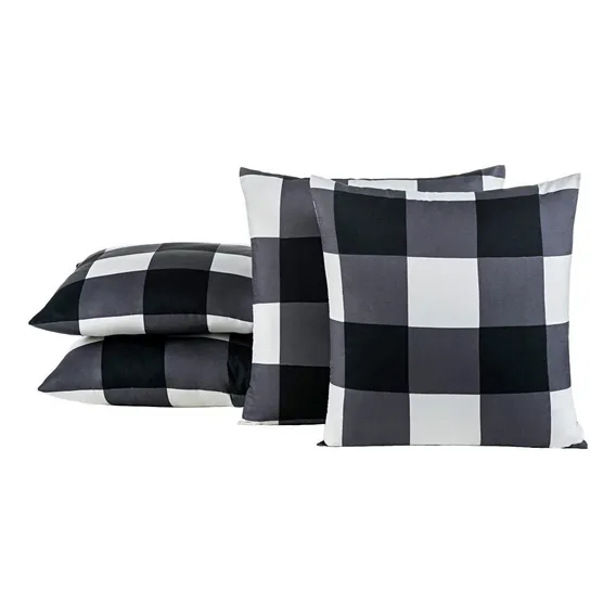 Kit 4 Almofadas Cheias Decorativa Estampada Sala Sofá Preto Foto 1