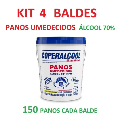 Kit 4 Baldes Panos Umedecidos Álcool 70% Coperalcool Bacfree Foto 1