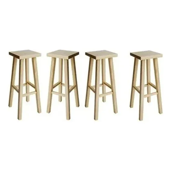 Kit 4 Banco Banqueta Alta Hardman Madeira Natural Assento Foto 1