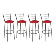 Kit 4 Banquetas Alta Cromada Cozinha Balcão Assento Vermelho Foto mini 1