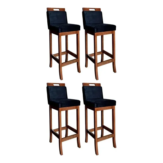 Kit 4 Banquetas Altas Em Madeira Maciça Florença Foto 1