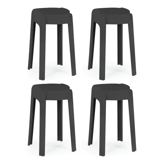 Kit 4 Banquetas Multiuso Baixa Empilhável Nordica - Preto Foto 1