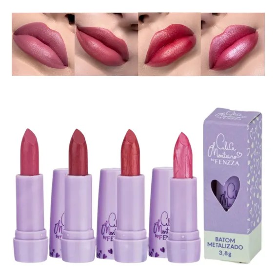 Kit 4 Batons Alice Monteiro Fenzza Metalizados Cores Lindas Cor Kit 4 Batons Fenzza Metalizados Foto 1