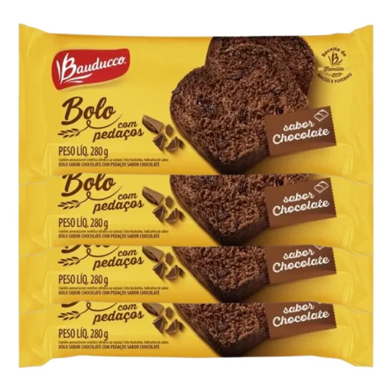 Kit 4 Bolo Com Pedaços Bauducco Chocolate 280g Foto 1