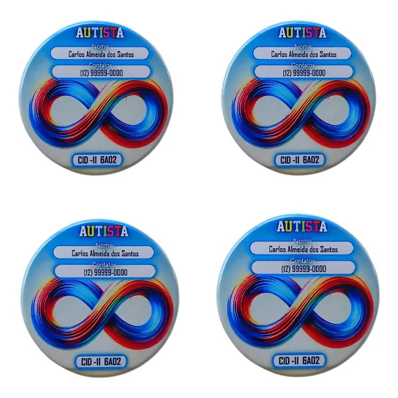 Kit 4 Botton Identificador Autistas Passeios Festas Colorido Coleção Trea & Amor Foto 1