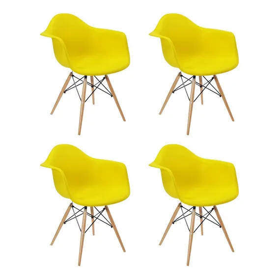 Kit 4 Cadeiras Eames Braço Polipropileno Base Madeira Wt Foto 1