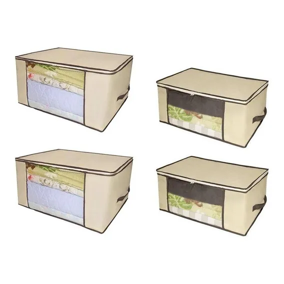 Kit 4 Caixa Organizadora Roup Cobertor 60x45 E 45x45 Cor Bege Foto 1