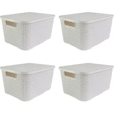 Kit 4 Caixas Organizadoras Rattan Com Tampa 7 Litros Branca Foto  mini 1