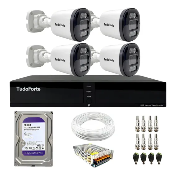 Kit 4 Câmeras Full Color Tudo Forte Dvr 4 Canais Com Hd 500gb Instalado Foto 1