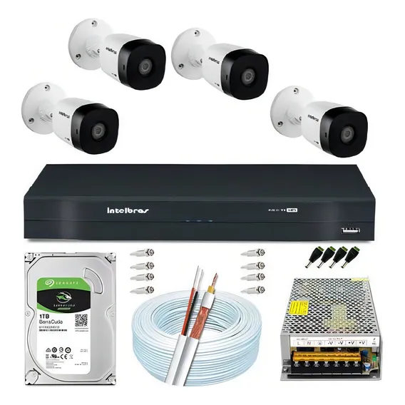 Kit 4 Cameras Hd Completo Intelbras Cftv Monitoramento Foto 1