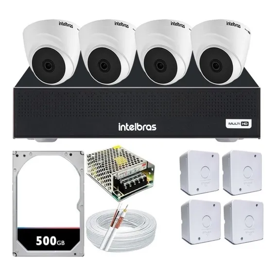 Kit 4 Cameras Intelbras Vigilância 24 Horas Dvr 4ch Completo Foto 1