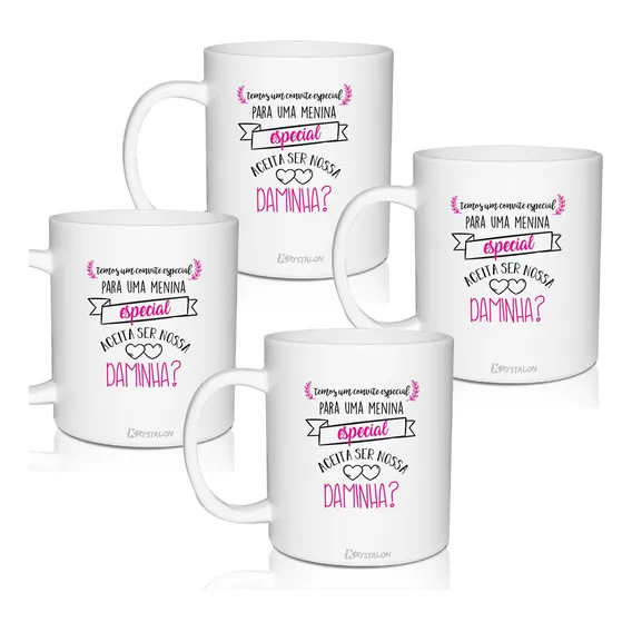 Kit 4 Canecas Convite Personalizada Convite Especial Daminha Foto 1