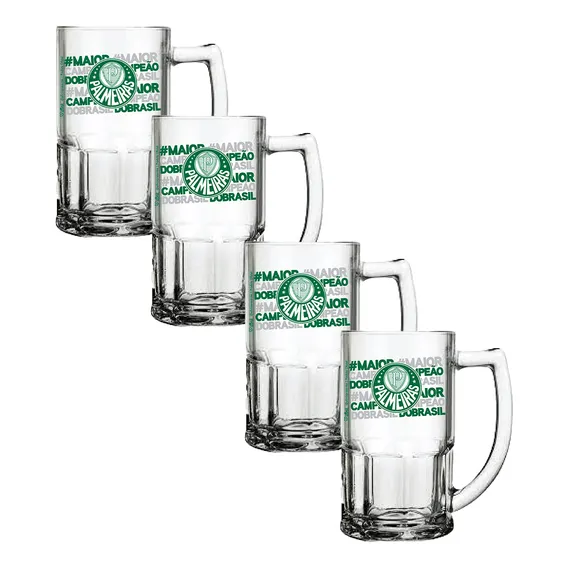 Kit 4 Canecas De Vidro Bristol 340ml Allmix Imediato Cor Transparente Palmeiras Foto 1