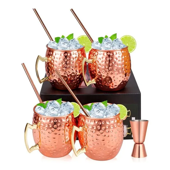 Kit 4 Canecas Moscow Mule + 4 Canudos + Dosador Cobre Foto 1