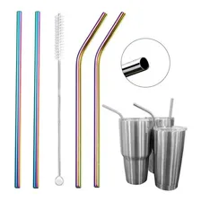 Kit 4 Canudos Colorido Inox Metal Reutilizável Escova Foto mini 1