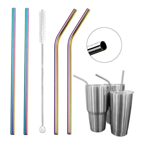 Kit 4 Canudos Colorido Inox Metal Reutilizável Escova Foto 1