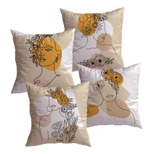 Kit 4 Capa Almofada Decorativa Silhueta Linha Mulher Floral Foto  mini 1