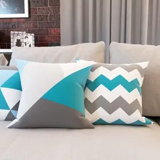 Kit 4 Capas Almofadas Azul E Cinza Geometricas Frases Gratidão Tamanho 40x40 | Confira Aqui! Almofadas Decorativas Foto mini 4
