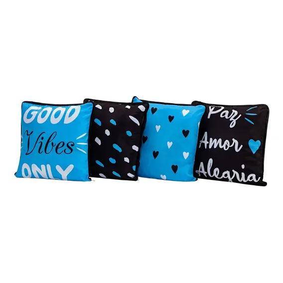 Kit 4 Capas De Almofadas Decorativas Good Vibes 45cm X 45cm Foto 1