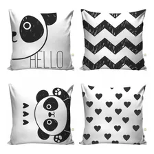 Kit 4 Capas De Almofadas Tecido Ursinho Panda Baby Cor Preto E Branco Foto mini 1