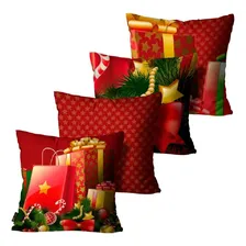 Kit 4 Capas Para Almofadas Mdecore Natal Presente Vermelha Foto mini 1
