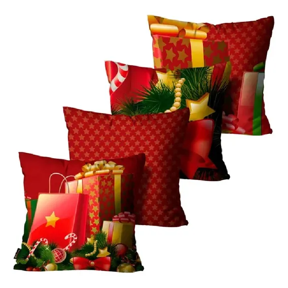 Kit 4 Capas Para Almofadas Mdecore Natal Presente Vermelha Foto 1