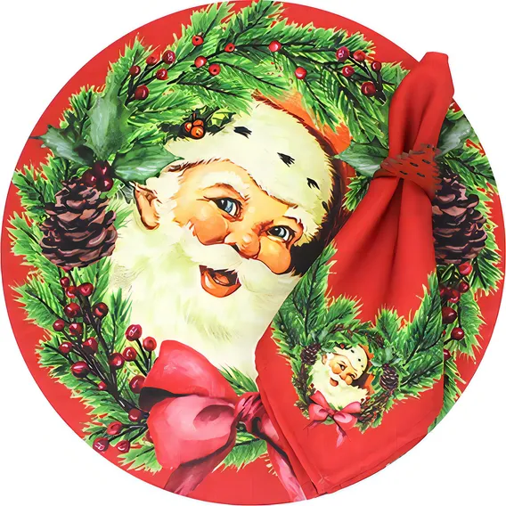 Kit 4 Capas Sousplat + 4 Guardanapos Papai Noel Vermelho Foto 1