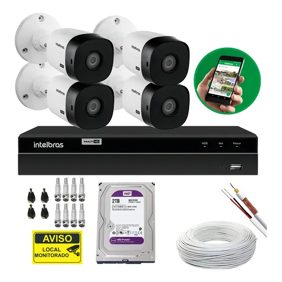 Kit 4 Câmeras Full Hd Dvr 8 Canais Hd 2tb Purple Intelbras Foto 1