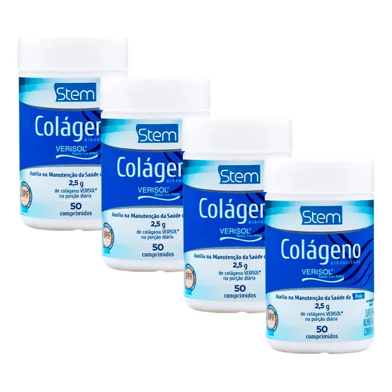 Kit 4 Colágenos Hidrolisado 1000mg Stem 50 Comprimidos Sabor Sem Sabor Stem Foto 1