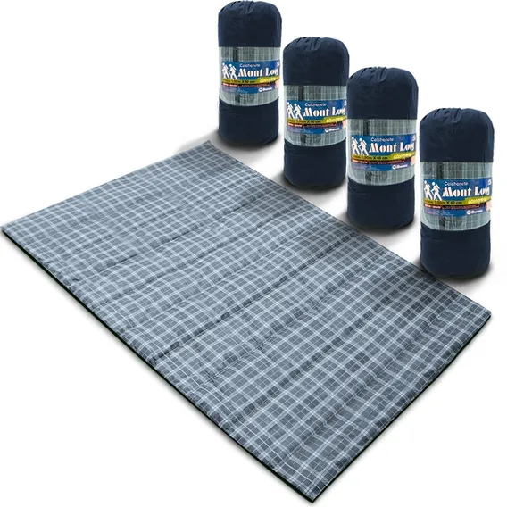 Kit 4 Colchonete Camping Casal 190x130 C/ Bolsa Xadrez Azul Foto 1