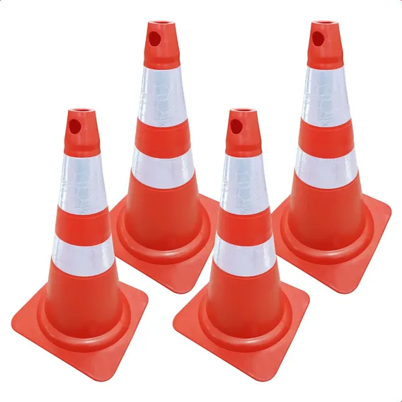 Kit 4 Cone Flexível 75cm Laranja Com Refletivo Norma Nbr 15071 Foto 1