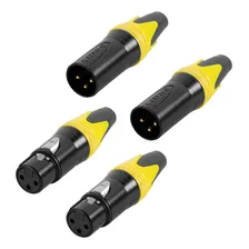 Kit 4 Conectores Xlr Macho / Xlr Fêmea Premium Zinco Plugues Cor Preto Foto mini 1