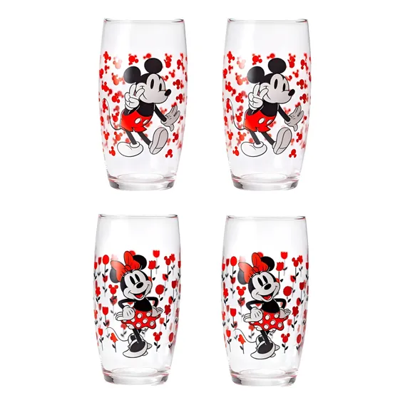 Kit 4 Copos De Vidro Mickey / Minnie Disney 300  Cor Kit 2 Copos Mickey E 2 Copos Minnie Foto 1