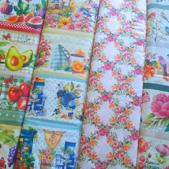 Kit 4 Cortes 0,55x1,50m Tricoline Barrado Flores Doce Fruta Foto 1