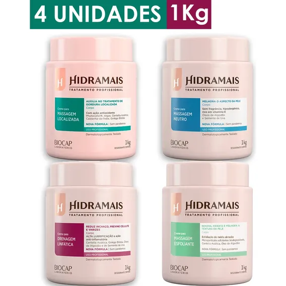 Kit 4 Cremes Neutro + Localizada + Drenagem + Esfoliante 1kg Foto 1