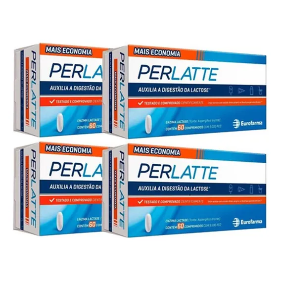 Kit 4 Enzima Lactose Perlatte Enzima Lactase 60 Comprimidos Foto 1