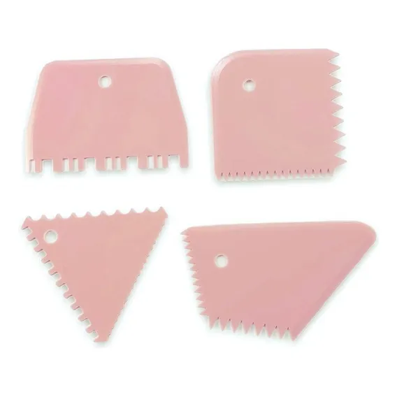 Kit 4 Espátulas Raspadores Para Decorar Confeitar Bolos Rosa Foto 1