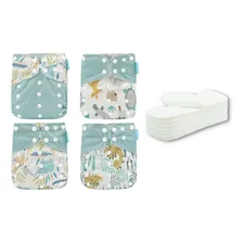 Kit 4 Fraldas Ecológicas Happy Flute + 4 Abs Microfibra Dino Foto  mini 1