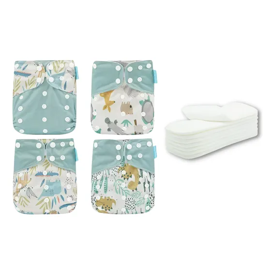 Kit 4 Fraldas Ecológicas Happy Flute + 4 Abs Microfibra Dino Foto 1