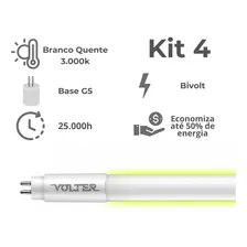 Kit 4 Lâmpada Led Tubular Volter 18w T5 115cm G5 Branco Quente 3000k 1900lm Foto  mini 1