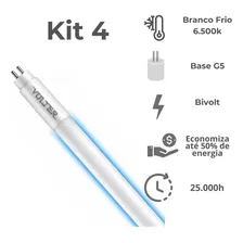 Kit 4 Lâmpada Led Tubular Volter 9w T5 55cm G5 Bivolt Branco Frio 6500k 950lm Foto  mini 1