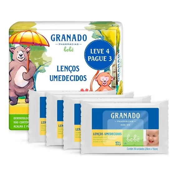 Kit 4 Lenços Umedecidos Tradicional Granado BebĂȘ Higiene Foto 1