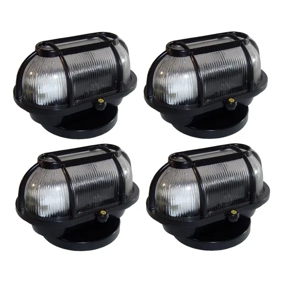 Kit 4 Luminária Arandela A Prova De Vapor Em AlumÃnio Estrutura Preto 127/220v Foto 1