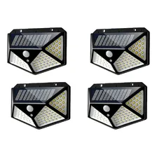 Kit 4 Luminária Solar Parede 100 Led Com Sensor Presença Cor Preto Foto mini 1