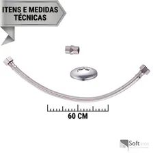 Kit 4 Mangueira Engate Flexível Aço Inox 60 Cm 1/2 Entrada Soft Inox Foto mini  3