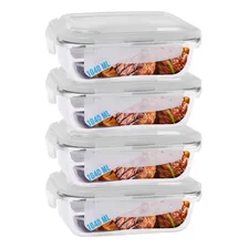 Kit 4 Marmitas Fitness Hermética Vidro Retangular 1040ml Foto mini 2